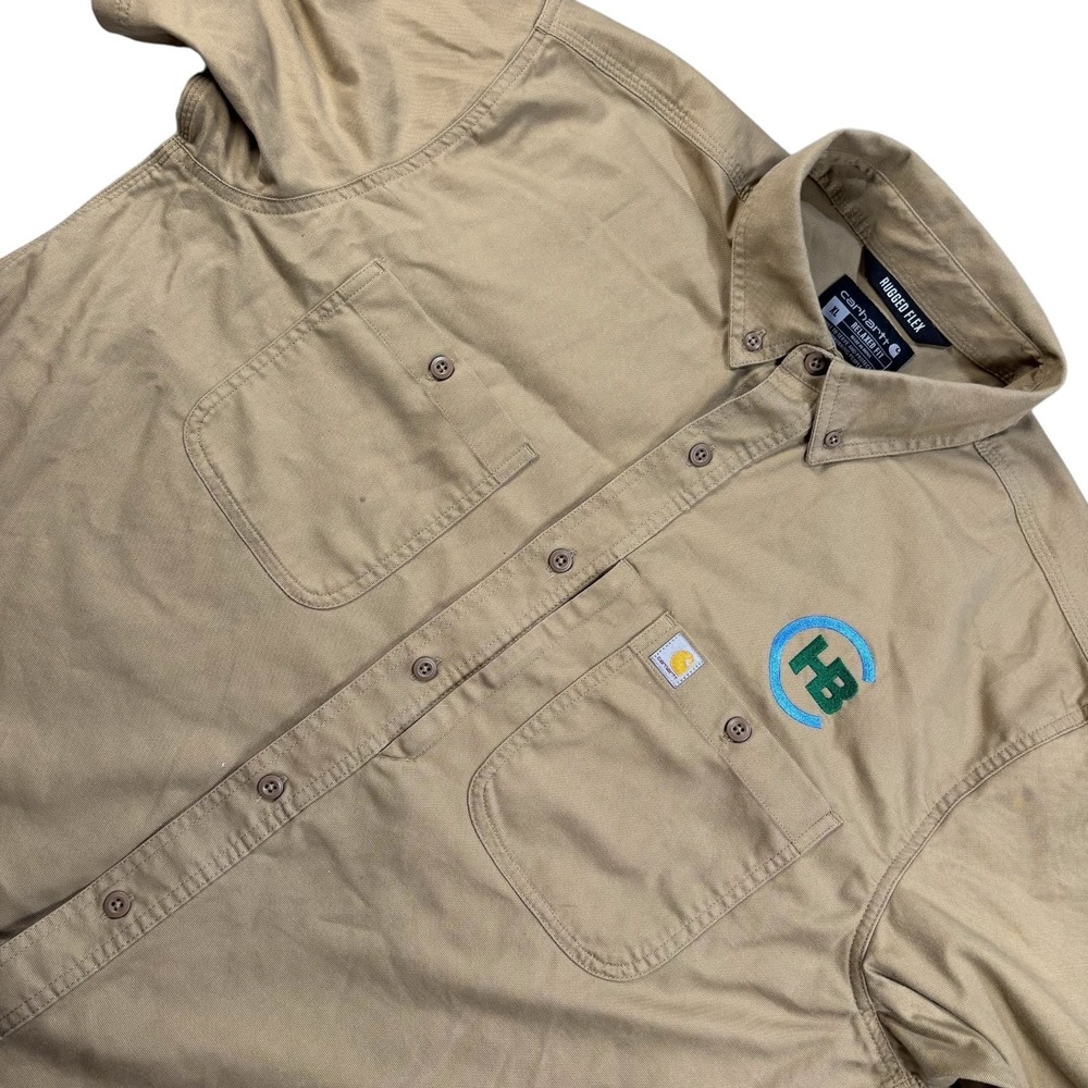 Carhartt Men's Khaki Button Down Shirt Rugged Flex Relaxed‎ Fit Logo Workwear XL